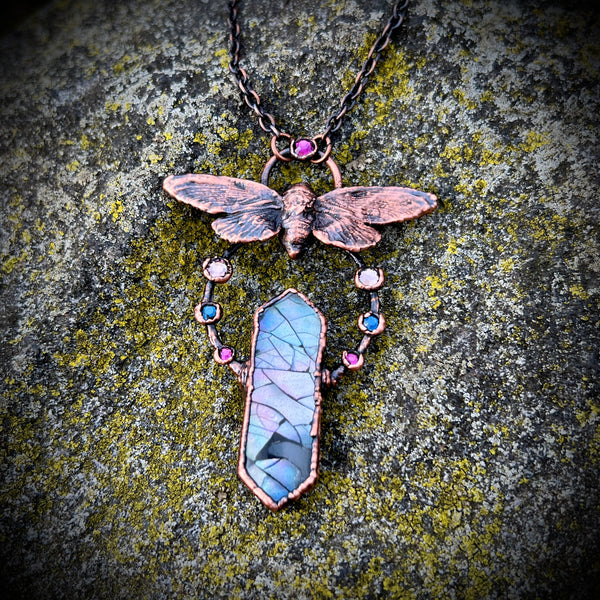 Cicada and Mother of Pearl Doublet Copper Necklace