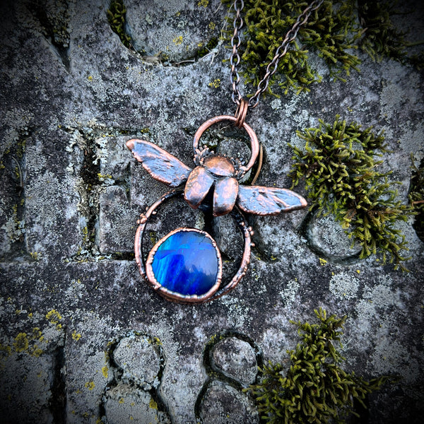 Scarab Beetle and Aurora Opal Doublet Copper Necklace