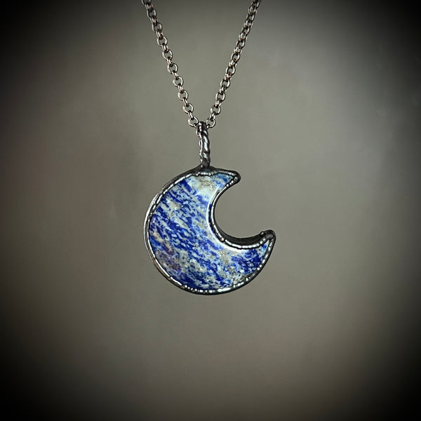 Lapis Moon Necklace with Gunmetal Patina