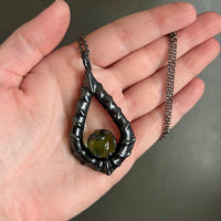 1920’s Uranium Glass Marble Necklace with Gunmetal Patina