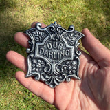 Our Darling Shield Coffin Plaque Hand Painted 3 Inch Magnet