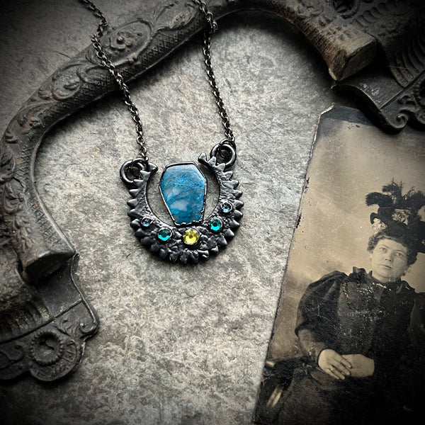 Shattuckite Coffin Necklace with Gunmetal Patina
