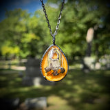 Teardrop Burial Plot Necklace with Orange Background  and Gunmetal Patina *Mockingbird Lane Exclusive*