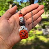 Hand Painted Halloween Totem Stack Blow Mold Necklace *Resin Dipped*