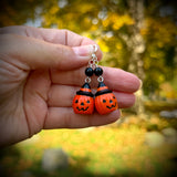 Witch Hat Jack O’Lantern Blow Mold Earrings with Sterling Silver and Black Onyx