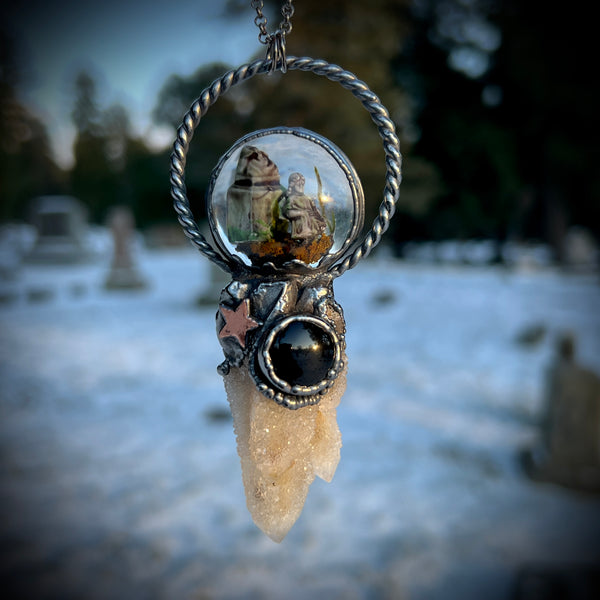 Burial Plot Necklace with Spirit Quartz and Black Onyx  *Mockingbird Lane Exclusive*