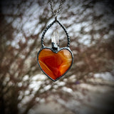 Carnelian Heart Necklace with Quartz and Gunmetal Patina