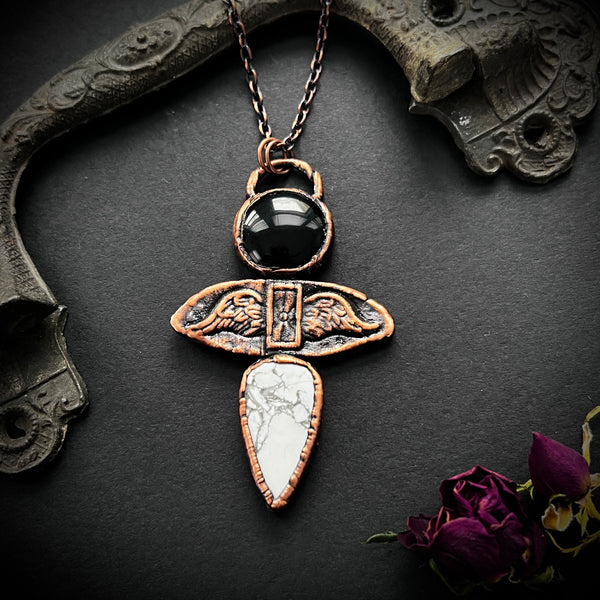 Black Onyx, Elizabeth’s Hour, and Howlite Copper Necklace