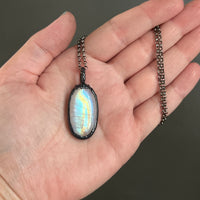 Rainbow Moonstone Necklace with Gunmetal Patina