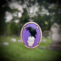 Crow Sitting on a Skull Cameo Necklace