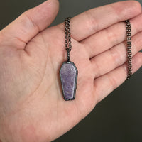 Small Lavender Jade Coffin Necklace with Gunmetal Patina