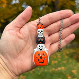 Hand Painted Halloween Totem Stack Blow Mold Necklace *Varnish Coated*