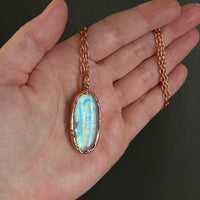 Flashy Rainbow Moonstone Shiny Copper Necklace