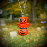 Hand Painted Owl on a Jack O Lantern Blow Mold Necklace *Varnish Coated*