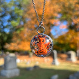 Owl Sitting on A Jack O’ Lantern Round Blow Mold Necklace *Mockingbird Lane Exclusive*