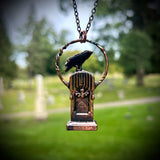 Black Obsidian Raven on a Gravestone Necklace