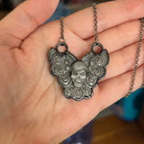 Sheen Obsidian Winged Skull Necklace with Gunmetal Patina