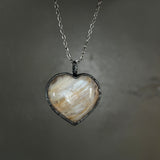 Large Flashy Peach Moonstone Heart Necklace