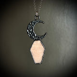 Celestial Pink Amethyst Coffin Necklace with Gunmetal Patina