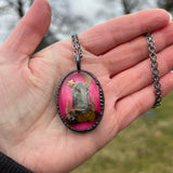 Oval Burial Plot Necklace with CelestialPink Background *Mockingbird Lane Exclusive*
