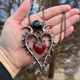 Carnelian Heart Necklace with Black Onyx