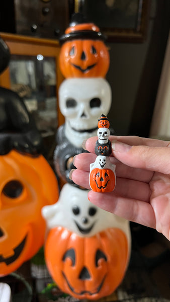 ***PRE-ORDER***Hand Painted Halloween Totem Stack Blow Mold Earrings with Sterling Silver and Black Onyx