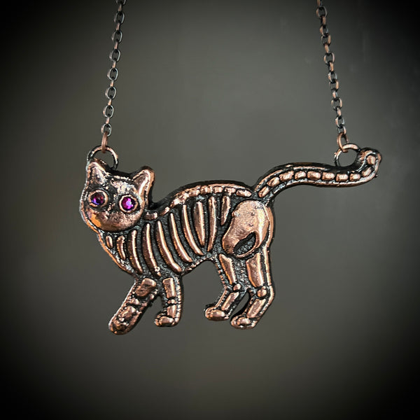 Skeleton Kitty Copper Necklace