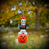 Hand Painted Halloween Totem Stack Blow Mold Necklace *Varnish Coated*