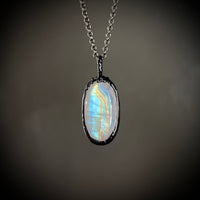 Rainbow Moonstone Necklace with Gunmetal Patina