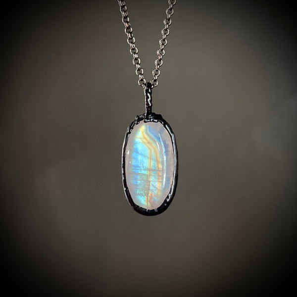 Rainbow Moonstone Necklace with Gunmetal Patina