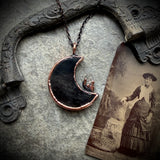 Sheen Obsidian Moon Necklace with Petroleum Quartz