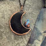 Sheen Obsidian Moon Necklace with Petroleum Quartz