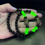 Bat Bracelet with Uranium Glass and Black Onyx