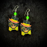 Vintage Halloween Cat Earrings with Uranium Glass