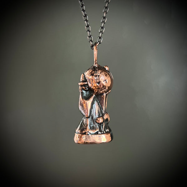 Vintage Blow Mold Witch Holding a Jack O’ Lantern Necklace