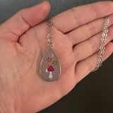 Pink Glittery Mushrooms Resin Necklace