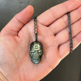Carved Labradorite Skull Necklace with Gunmetal Patina