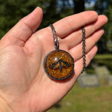 Glittery Deaths Head Moth Necklace with Gunmetal Patina