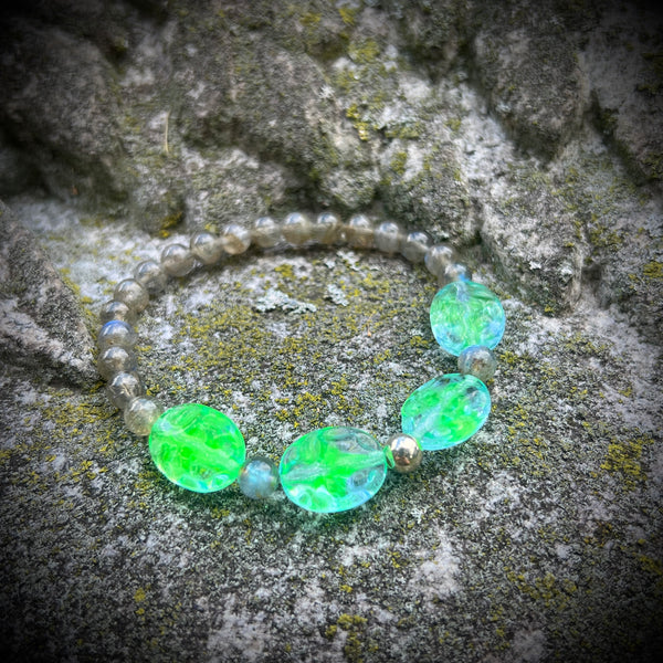 Uranium Glass and Labradorite Bracelet with Sterling Silver