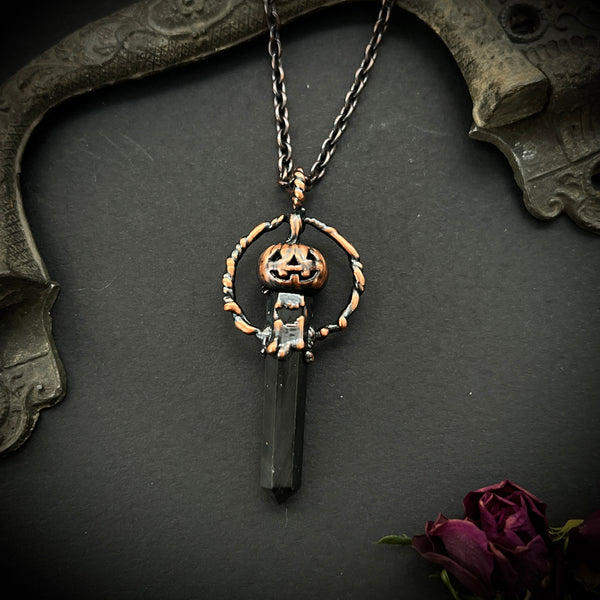 Black Obsidian with Happy Jack O’ Lantern Necklace