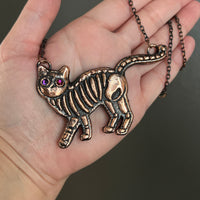 Skeleton Kitty Copper Necklace