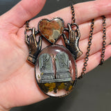 Large Oval Burial Plot Necklace with Peanut Obsidian Heart *Mockingbird Lane Exclusive*