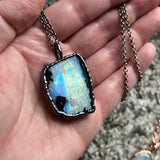 Rainbow Moonstone Necklace with Gunmetal Patina