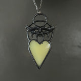 Uranium Glass Heart Necklace with Gunmetal Patina