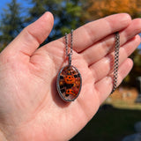 Cat and Jack O’ Lantern Small Oval Blow Mold Necklace B *Mockingbird Lane Exclusive*