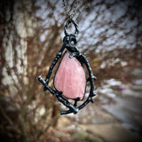 Rose Quartz and Twigs Necklace with Gunmetal Patina