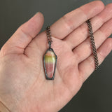 Small Uranium Glass Coffin Necklace with Gunmetal Patina