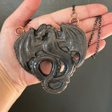 Giant Silver Sheen Obsidian Dragon Necklace