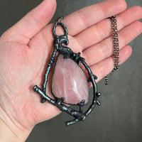 Rose Quartz and Twigs Necklace with Gunmetal Patina