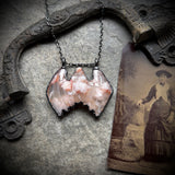 Flower Agate Bat Necklace with Gunmetal Patina
